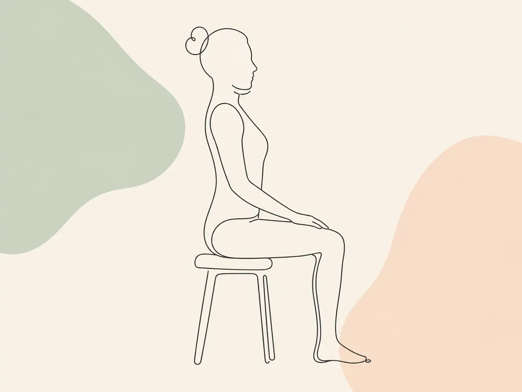 Cofanie brody — ilustracja ćwiczenia, siedzenie z wyprostowanymi plecami