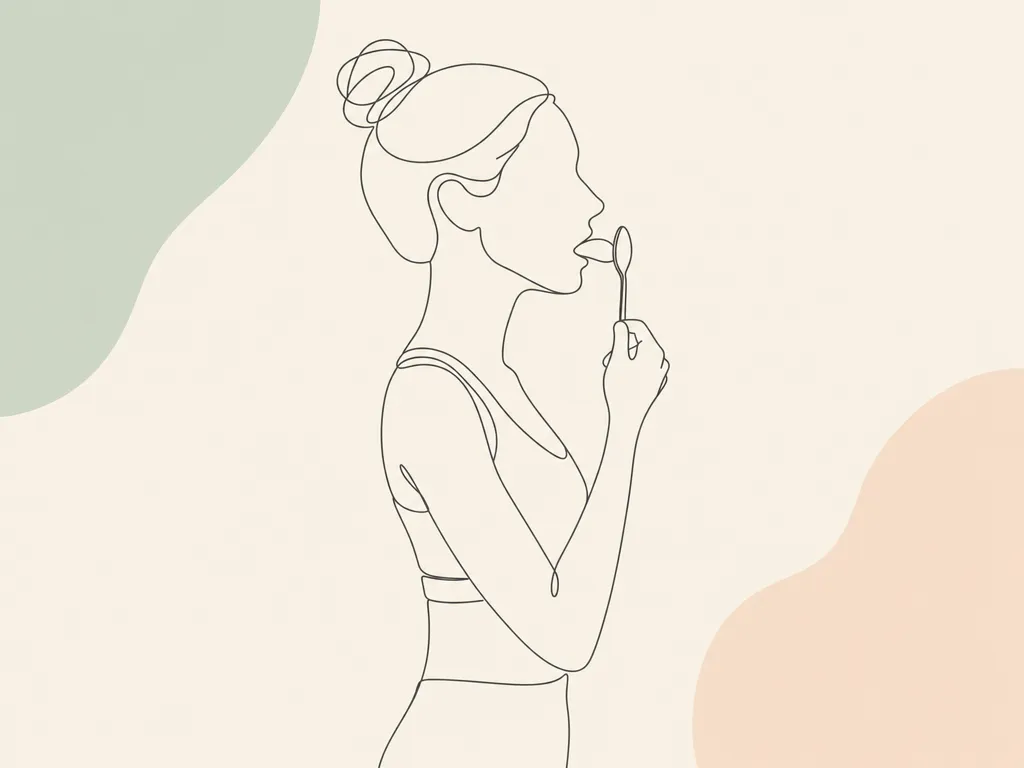 Język wbrew oporowi łyżeczki — ilustracja ćwiczenia, siedzenie, łyżeczka przy ustach