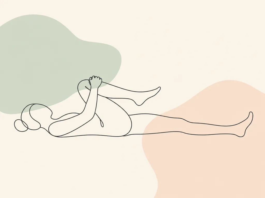 Kolano do klatki piersiowej — ilustracja ćwiczenia, leżenie na plecach