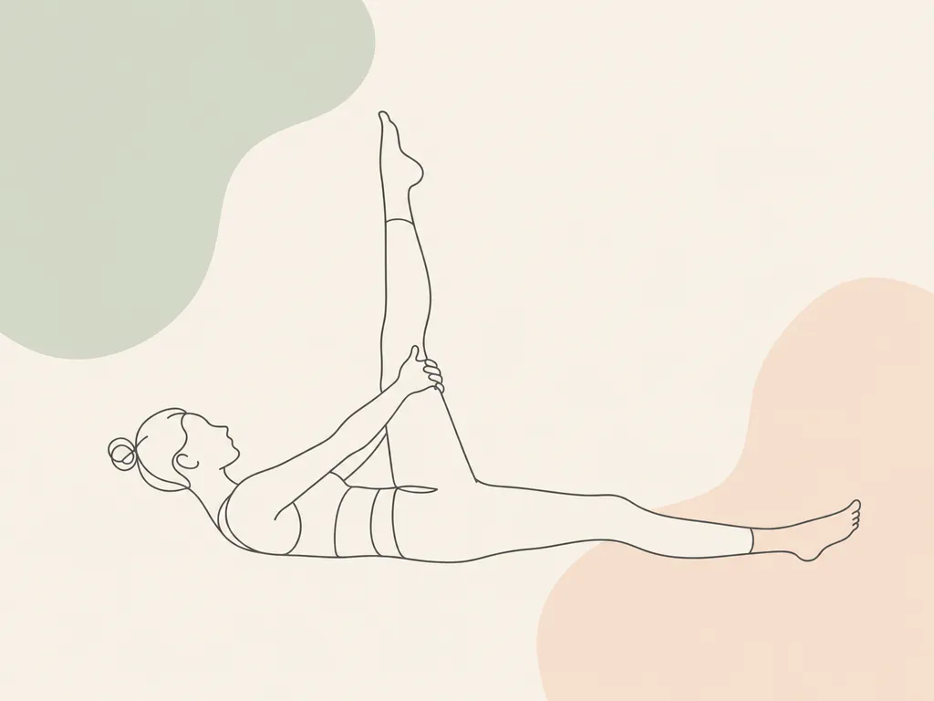 Neuromobilizacja nerwu kulszowego — ilustracja ćwiczenia, leżenie na plecach, udo podtrzymane rękami