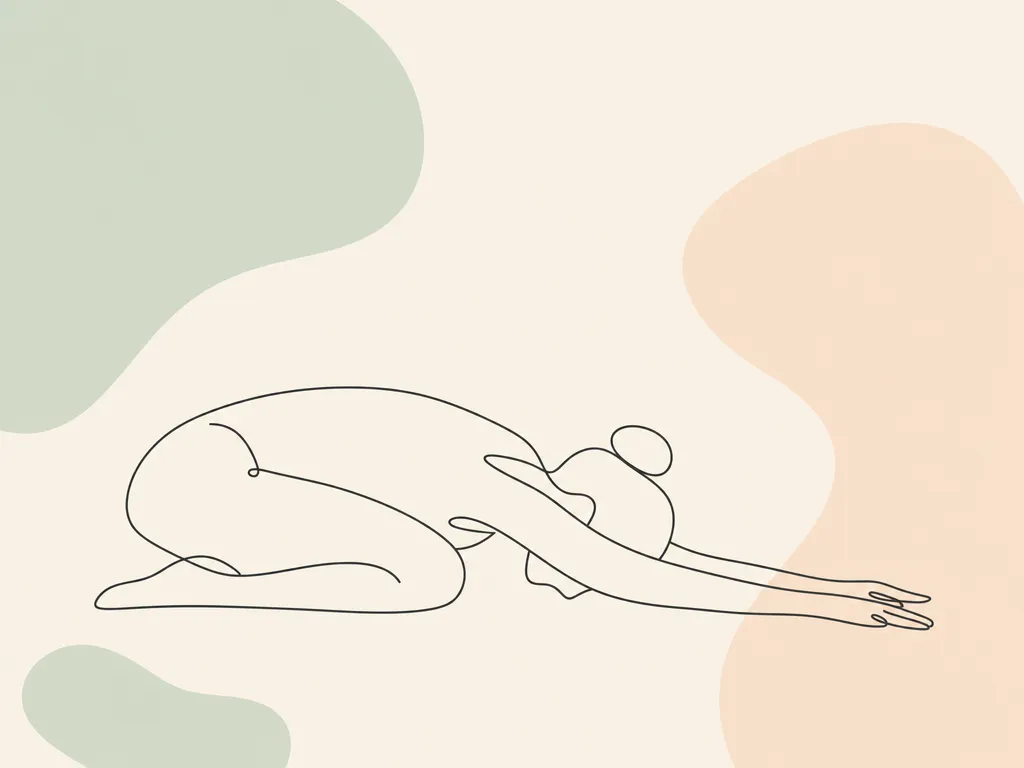 Pozycja dziecka — ilustracja ćwiczenia, siad na piętach, ramiona wyciągnięte w przód
