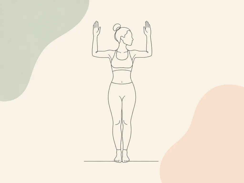 Przesuwanie rąk po ścianie — ilustracja ćwiczenia, stanie plecami do ściany, łokcie ugięte