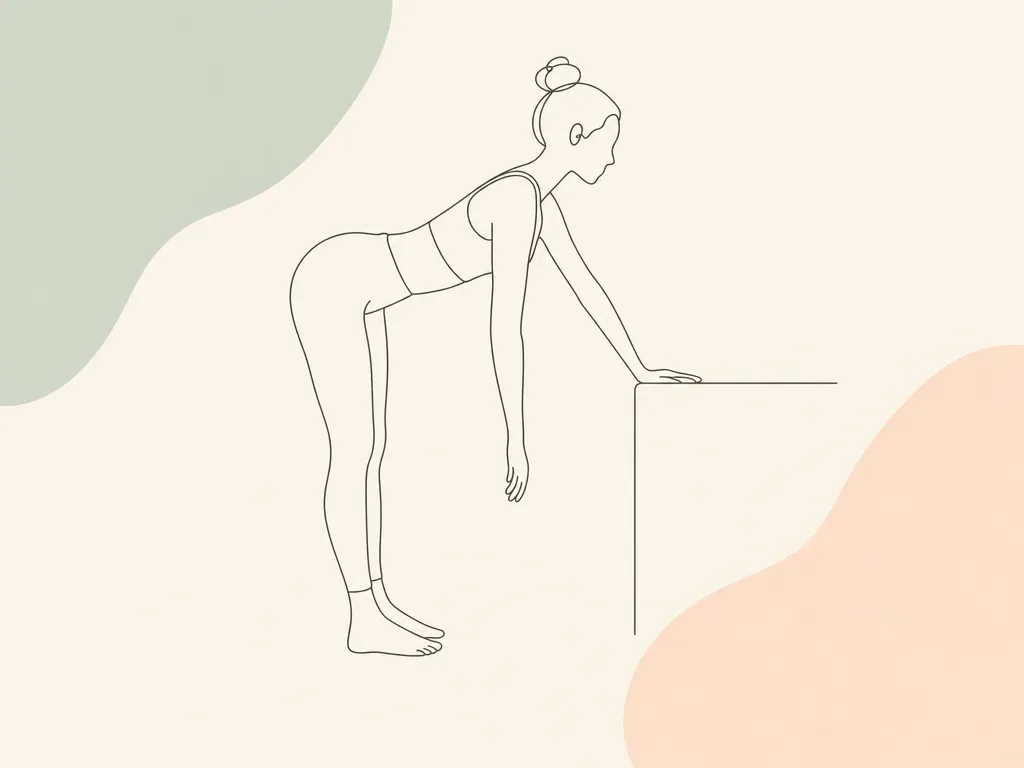 Wahadełko — ilustracja ćwiczenia, stanie w pochyleniu, ręka zwisa swobodnie