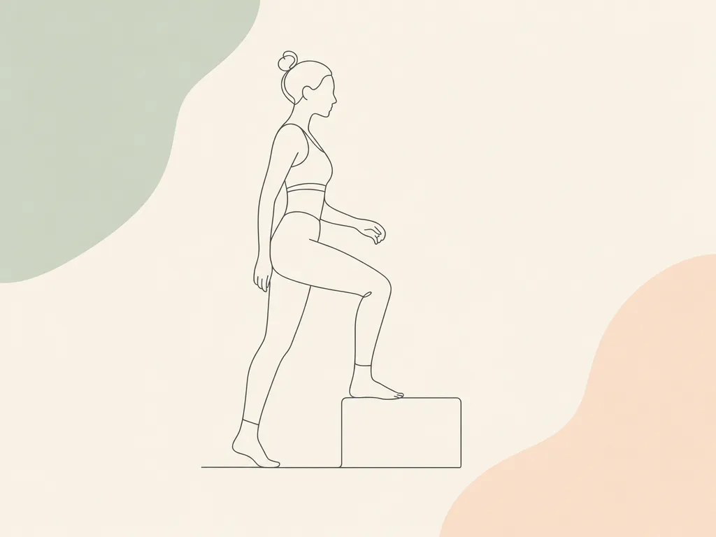 Wchodzenie na stopień — ilustracja ćwiczenia, stanie przed niskim stopniem