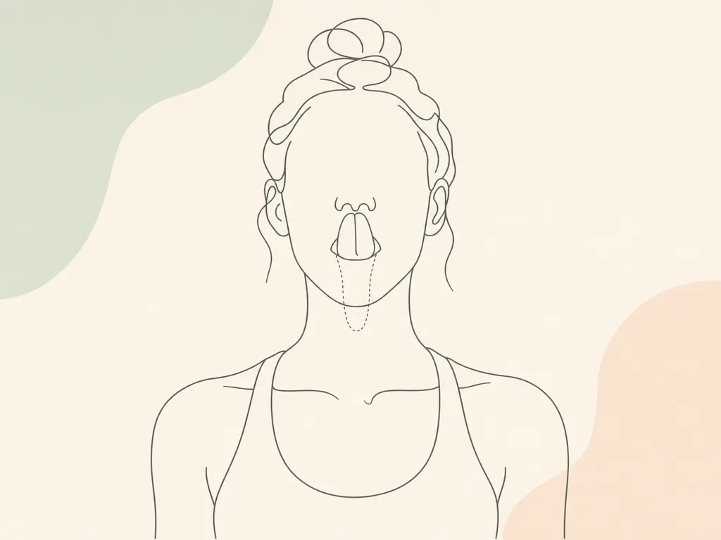 Wysuwanie języka do nosa i do brody — ilustracja ćwiczenia, siedzenie, usta otwarte